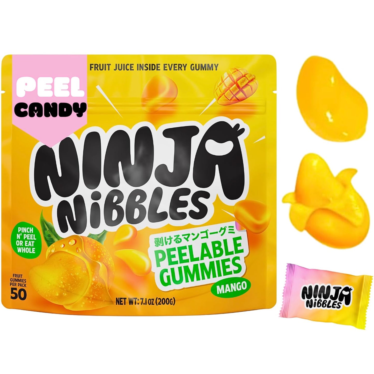 Peelable Gummies, Mango Japanese Candy, Mango Peeling Candy, Fruit Candy Peelable Gummies, ASMR Candy, Peelable Candy (7.01oz Bag)