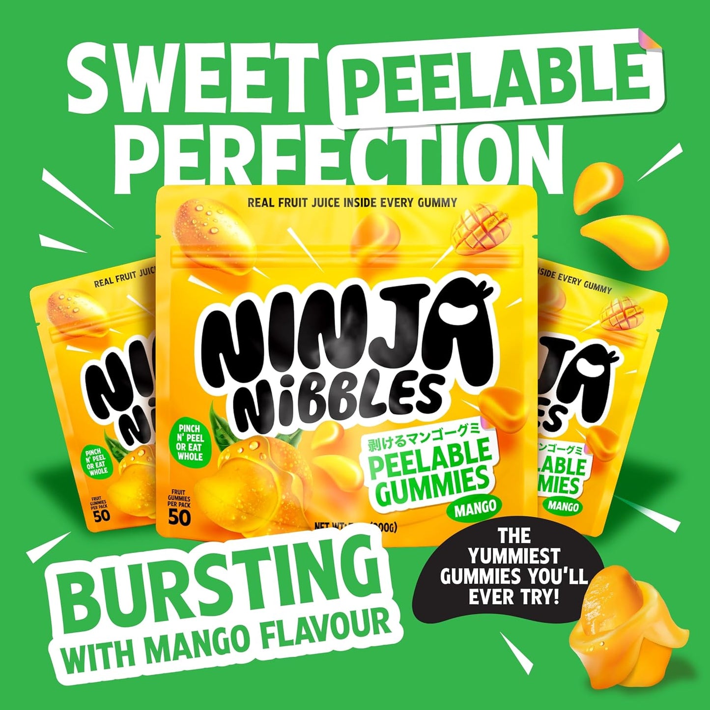 Peelable Gummies, Mango Japanese Candy, Mango Peeling Candy, Fruit Candy Peelable Gummies, ASMR Candy, Peelable Candy (7.01oz Bag)